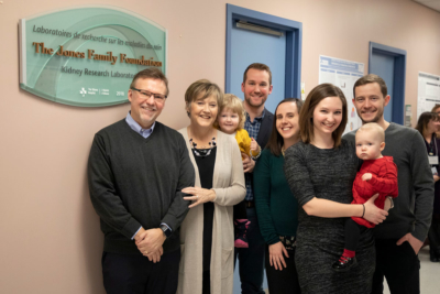 The Joneses at the unveiling of the plaque outside the Jones Family Foundation Kidney Research Laboratory in honour of their million dollar donation to Kidney Research.