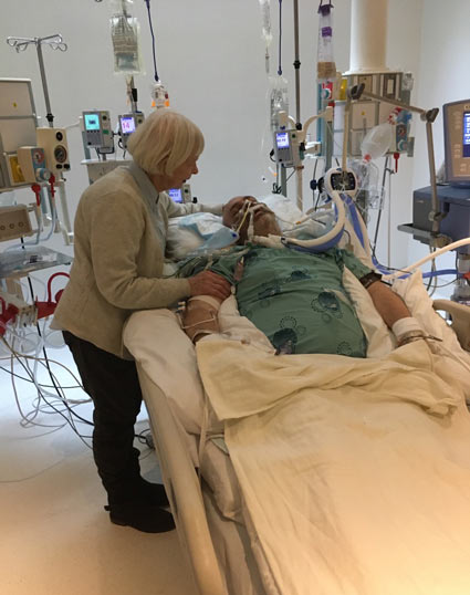 Lynne, with A.J. in ICU at the General Campus