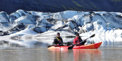 Bryde kayaking in Iceland with Natalie.