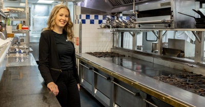 Stefanie Scrivens inside a professional kitchen