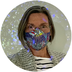 Darlene wearing one of her beautiful masks that she sells to raise funds in support of cancer care and research at The Ottawa Hospital.