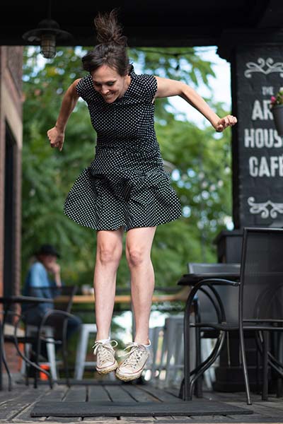 Geneviève showing her ability to jump after receiving a stem cell transplant at The Ottawa Hospital.