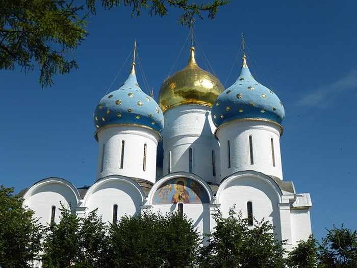 A cathedral at the Holy Trinity St Sergius Lavra in Russia.