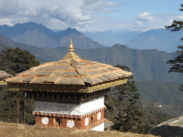 A stupa high in the Himalayas in Bhutan