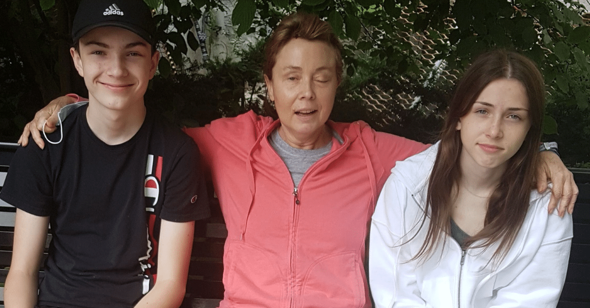 Cheryl with her kids post op