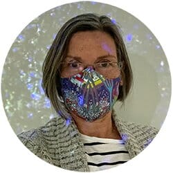 Darlene wearing one of her beautiful masks that she sells to raise funds in support of cancer care and research at The Ottawa Hospital.