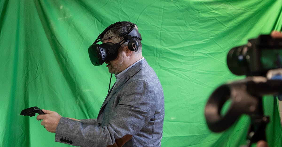 Neurosurgeon Dr. Adam Sachs of The Ottawa Hospital uses virtual reality wands to manipulate a 3D of the brain