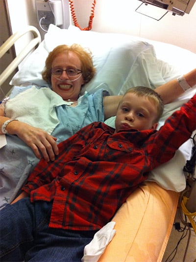 Karen Toop with her son, following her accident in 2012